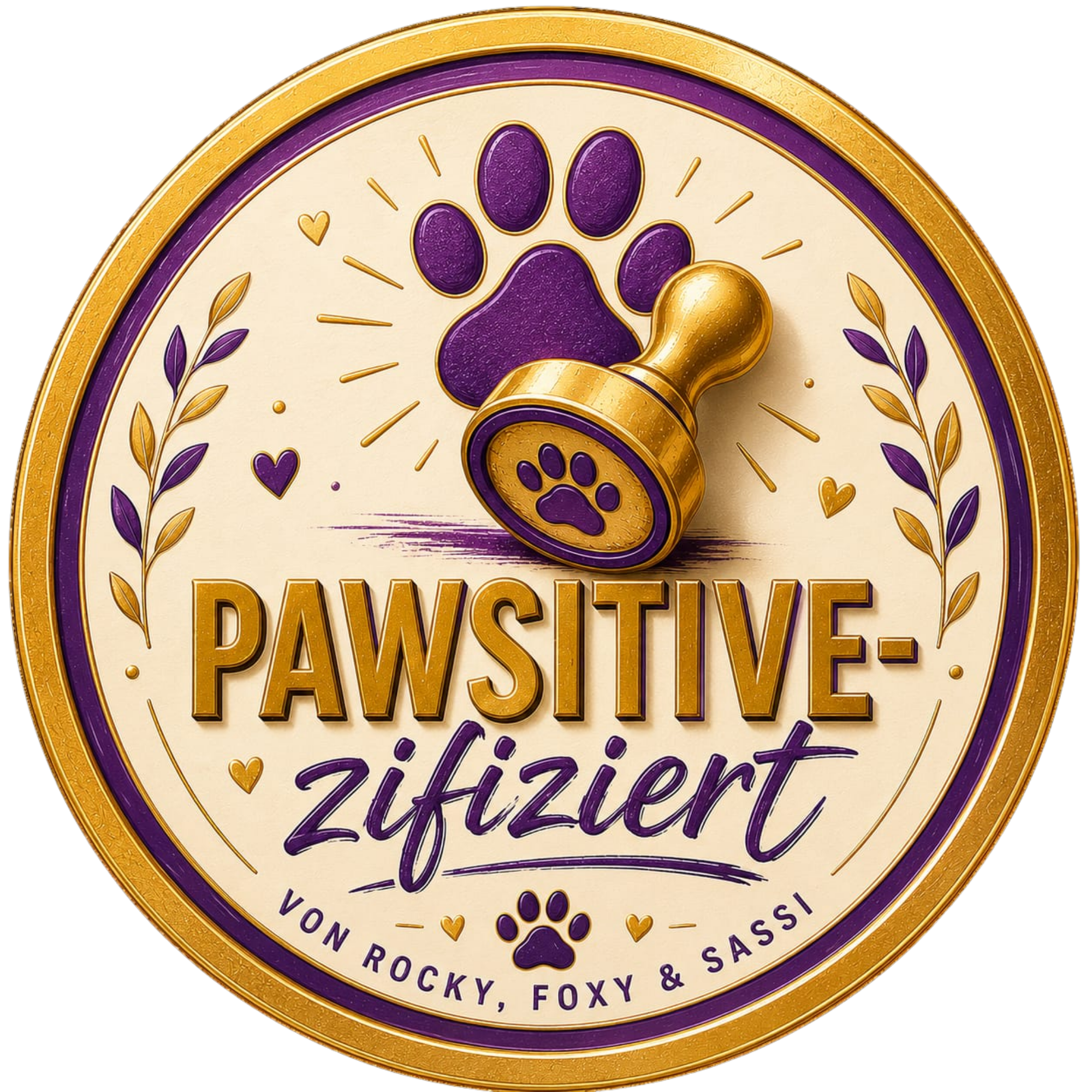 Pawsitive-zifiziert Siegel von Rocky, Foxy und Sassi für ehrliche Produkttests