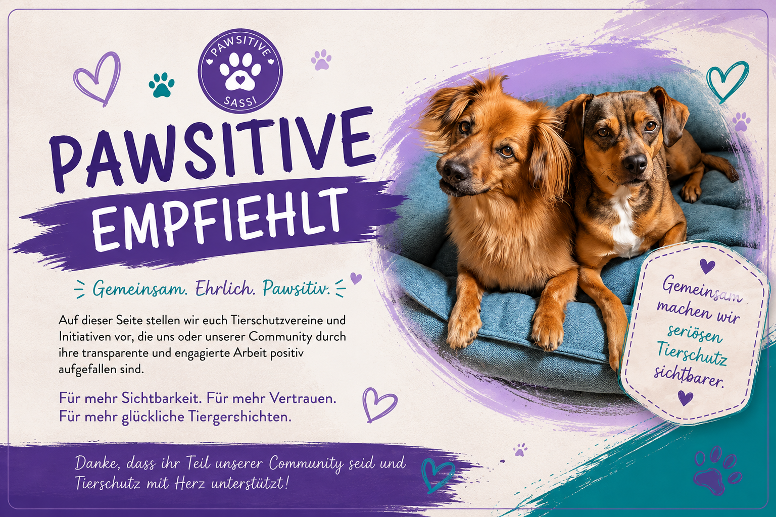 Pawsitive empfiehlt – Rocky und Foxy als Botschafter für seriösen Tierschutz