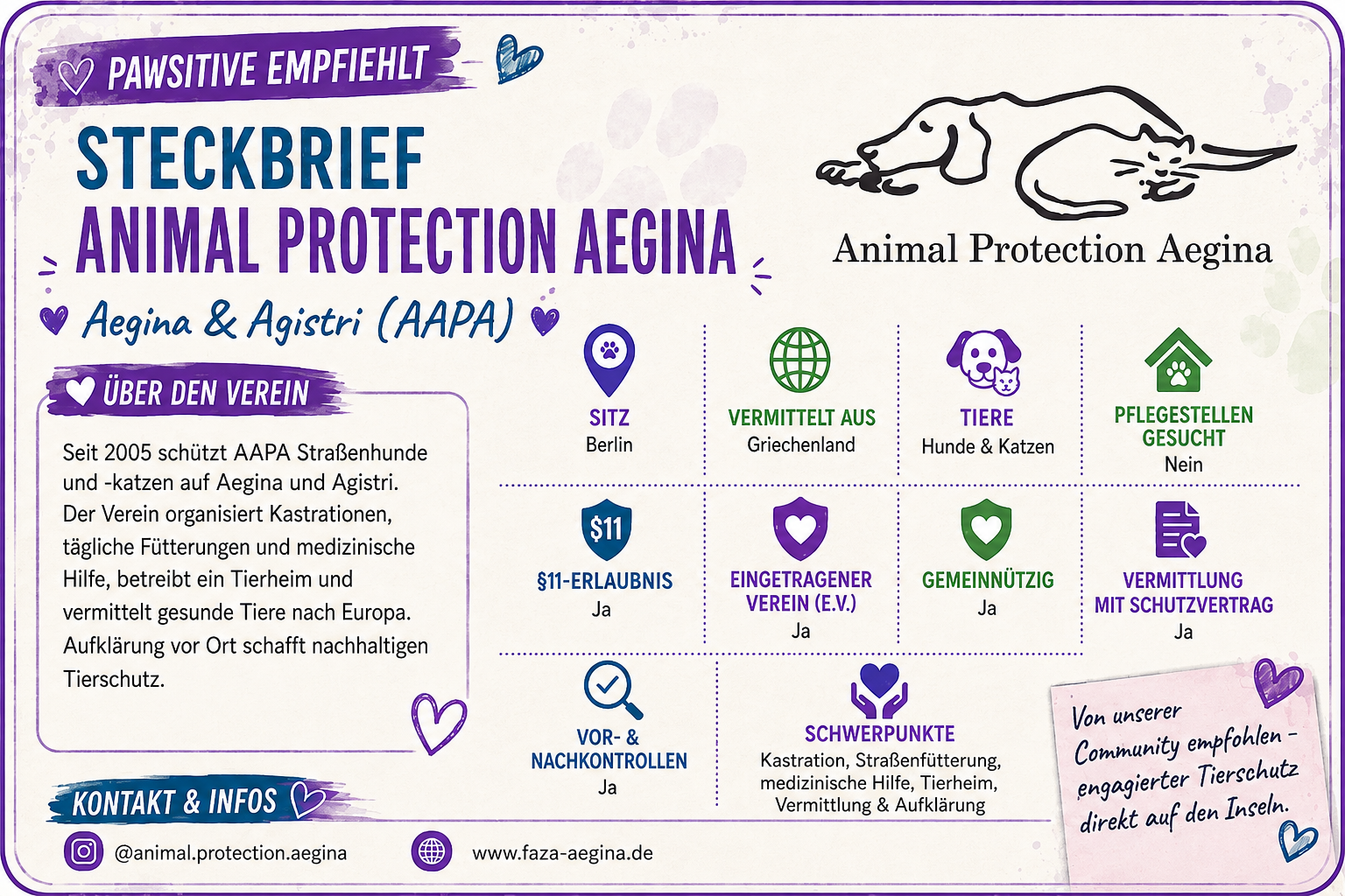 Grafischer Steckbrief von Animal Protection Aegina und Agistri